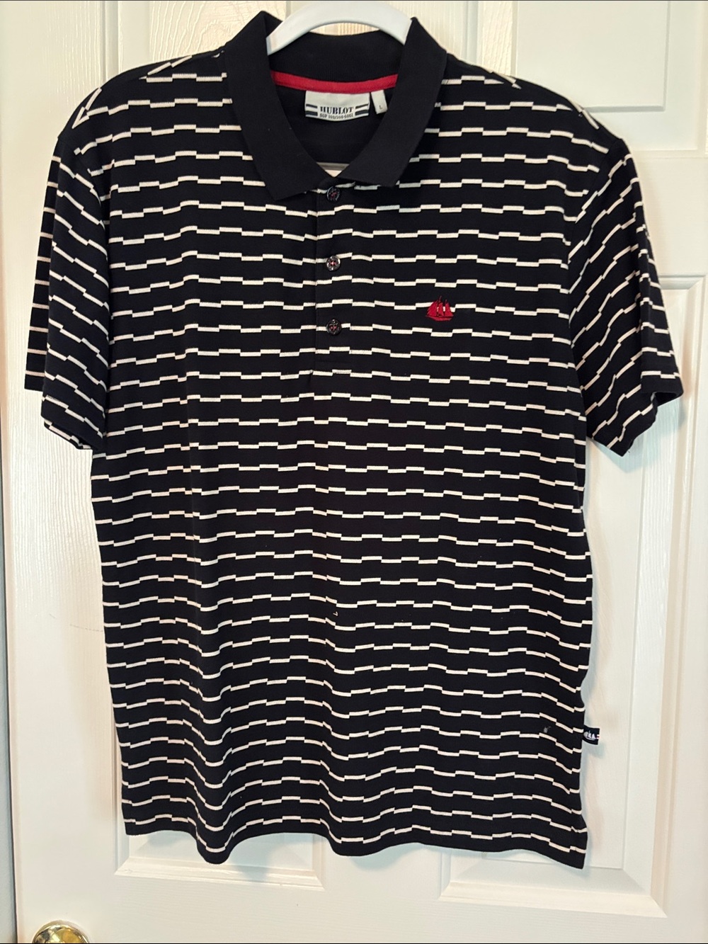 Hublot Navy & White Striped Polo with Red Crest